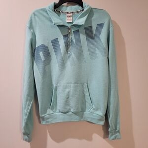 PINK VS Vintage Logo Pullover Quarter Zip Sweatshirt Blue Women's Size Small